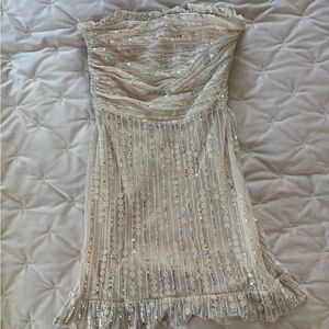 Lulu's Strapless Sequin Dress in Cream